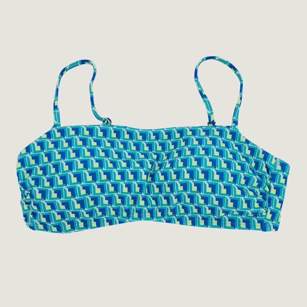 Time and Tru Geometric Bandeau Bikini Swim Top Small 4-6 Blue Green Lined New